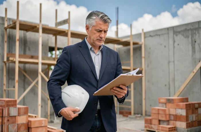 Architecte professionnel sur un chantier de construction de maison individuelle