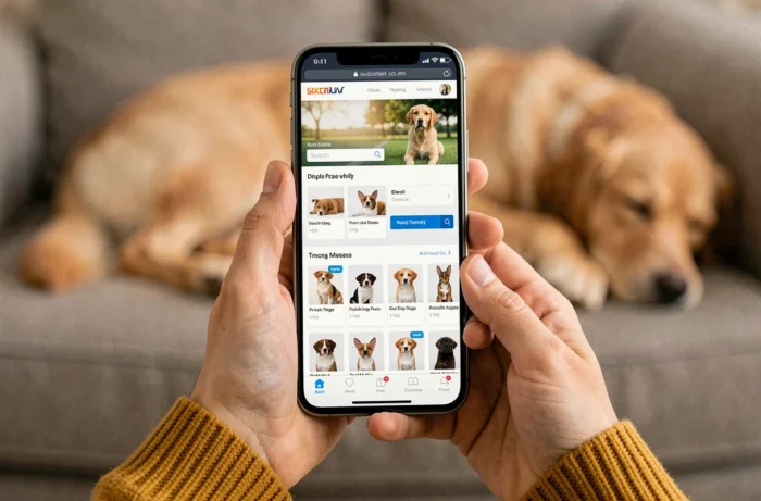 Gros plan d'un smartphone affichant la page d'accueil et la structure de navigation du site Chabadog pour faciliter l'utilisation